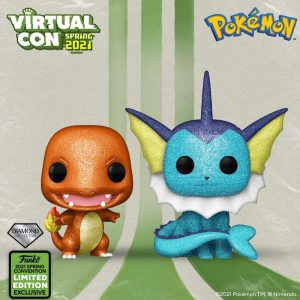 FUNKO POP de Vaporeon y Charmander de Pokemon Diamond Virtual Con Spring 2021 - Virtual Con de Primavera de 2021